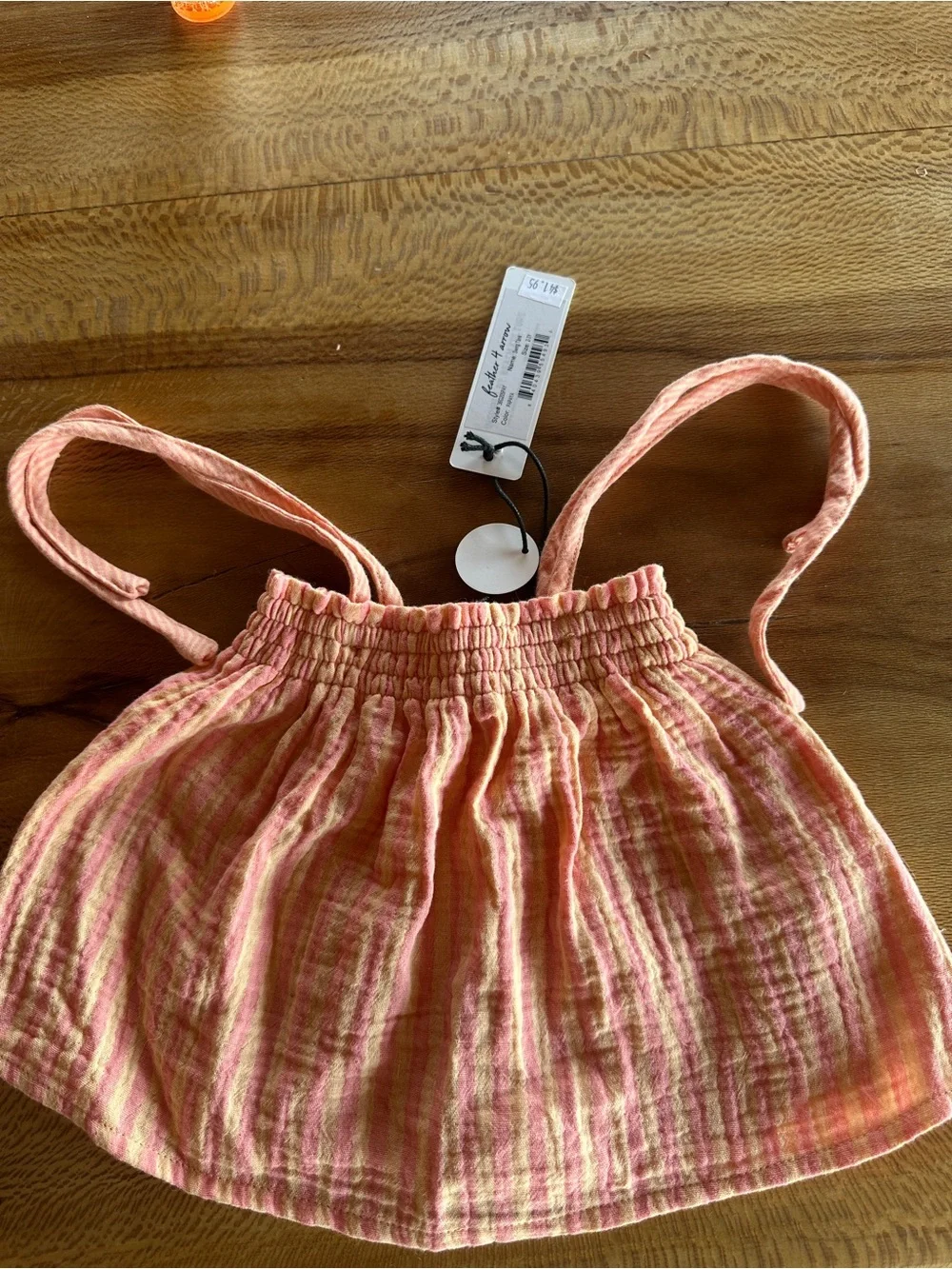 Girls Striped Pink-Peach Sundress Top with Adjustable Straps